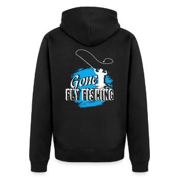 Fliegenfischen Gone Fly Fishing - Unisex Premium Bio Zip Hoodie - Schwarz - Hinten - Nico (187cm)