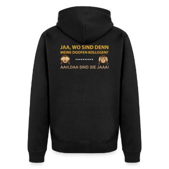 Wo Sind Meine Doofen Kollegen? - Unisex Premium Bio Zip Hoodie - Schwarz - Hinten - Nico (187cm)