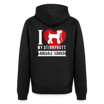 Airedale Terrier Ich liebe meinen Stinkybutt - Unisex Premium Bio Zip Hoodie - Schwarz - Hinten - Nico (187cm)