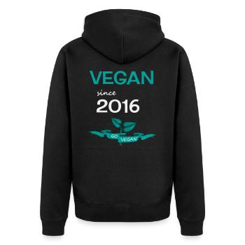 Vegan since 2016, Go Vegan - Unisex Premium Bio Zip Hoodie - Schwarz - Hinten - Nico (187cm)