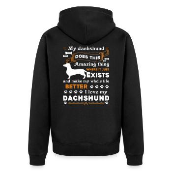Dackel Ich liebe meinen Dackel - Unisex Premium Bio Zip Hoodie - Schwarz - Hinten - Nico (187cm)