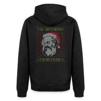 Karl Marx Means Of Production Ugly Christmas - Unisex Premium Bio Zip Hoodie - Schwarz - Hinten - Nico (187cm)