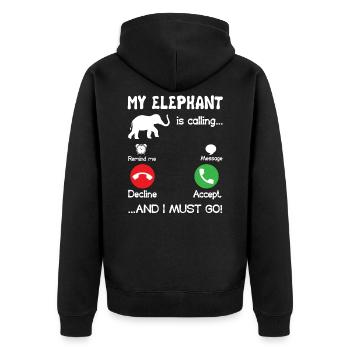 Elephant My Elephant Is Calling - Unisex Premium Organic Zip Hoodie - black - Back - Nico (187cm)