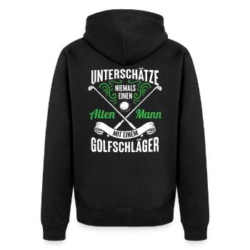 Golfer | Alter Mann | Golfspieler | lustiger - Unisex Premium Bio Zip Hoodie - Schwarz - Hinten - Nico (187cm)