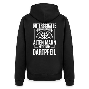 Darts | Alter Mann | Dartscheibe Dartspieler - Unisex Premium Bio Zip Hoodie - Schwarz - Hinten - Nico (187cm)