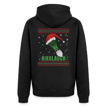 Nikolauch Nikolaus Ugly Christmas Sweater - Unisex Premium Bio Zip Hoodie - Schwarz - Hinten - Nico (187cm)