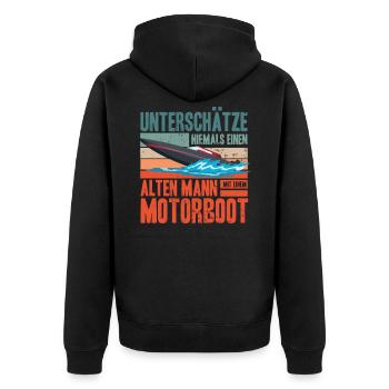 Motorboot Fan | Alter Mann | Boot lustiges Spruch - Unisex Premium Bio Zip Hoodie - Schwarz - Hinten - Nico (187cm)