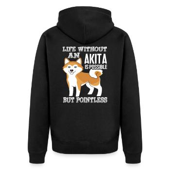 Life Without An Akita Shirt - Unisex Premium Organic Zip Hoodie - black - Back - Nico (187cm)
