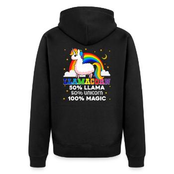 Llama Funny Unicorn Llama - Unisex Premium Organic Zip Hoodie - black - Back - Nico (187cm)