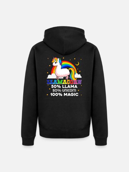 Lama Lustiges Einhorn-Lama - Unisex Premium Bio Zip Hoodie - Schwarz