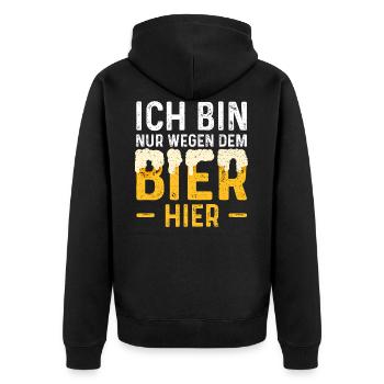 Ich Bin Nur Wegen Dem Bier Hier - Bier - Unisex Premium Bio Zip Hoodie - Schwarz - Hinten - Nico (187cm)