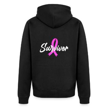 Mammakarzinom Pinkes Krebsband Krebsschleife - Unisex Premium Bio Zip Hoodie - Schwarz - Hinten - Nico (187cm)