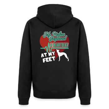 Mein italienischer Windhund Ein Herzschlag an meinen Füßen Tee - Unisex Premium Bio Zip Hoodie - Schwarz - Hinten - Nico (187cm)