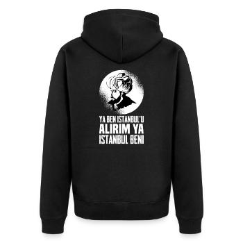 Istanbul Osmanli Fatih Sultan Mehmet 1453 Fetih - Unisex Premium Bio Zip Hoodie - Schwarz - Hinten - Nico (187cm)