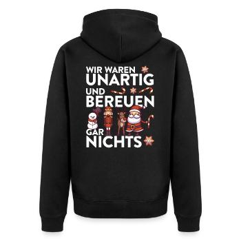Weihnachtsmann Rentier XMAS Spruch Design - Unisex Premium Bio Zip Hoodie - Schwarz - Hinten - Nico (187cm)