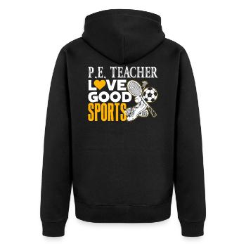 PE Teacher PE Teacher Loves Good Sports - Unisex Premium Organic Zip Hoodie - black - Back - Nico (187cm)