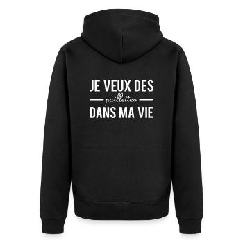 Je veux des paillettes dans ma vie humour - Veste à capuche bio Premium Unisexe - noir - Dos - Nico (187cm)