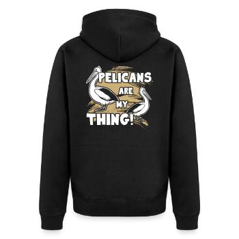 Pelikan Pelikane sind meine Sache - Unisex Premium Bio Zip Hoodie - Schwarz - Hinten - Nico (187cm)