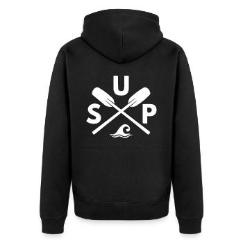 SUP - Unisex Premium Bio Zip Hoodie - Schwarz - Hinten - Nico (187cm)