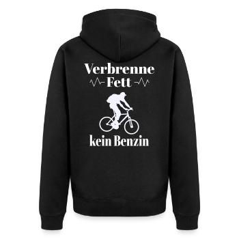 Verbrenne Fett kein Benzin Lustiger Spruch Fahrrad - Unisex Premium Bio Zip Hoodie - Schwarz - Hinten - Nico (187cm)