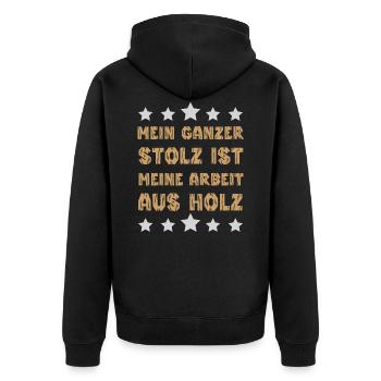Mein ganzer Stolz meine Arbeit aus Holz - Unisex Premium Bio Zip Hoodie - Schwarz - Hinten - Nico (187cm)
