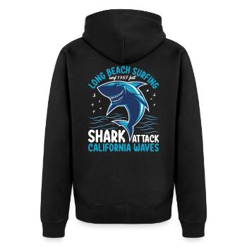 Long Beach Surfing Shark Attack California Waves - Unisex Premium Bio Zip Hoodie - Schwarz - Hinten - Nico (187cm)