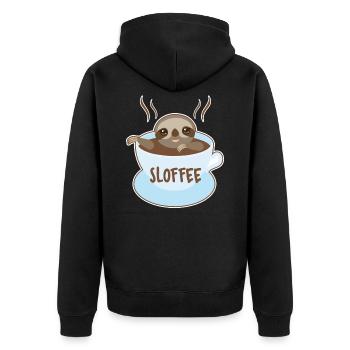 Sloth With Coffee - Unisex Premium Organic Zip Hoodie - black - Back - Nico (187cm)