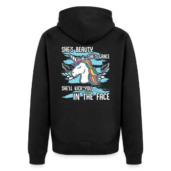 Einhorn Beauty Einhorn - Unisex Premium Bio Zip Hoodie - Schwarz - Hinten - Nico (187cm)