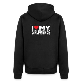 Ich liebe den Valentinstag meiner Freundin - Unisex Premium Bio Zip Hoodie - Schwarz - Hinten - Nico (187cm)