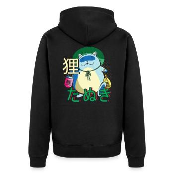Anime Katze Tanuki Yokai - Unisex Premium Bio Zip Hoodie - Schwarz - Hinten - Nico (187cm)