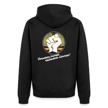 DDR - Vorwärts immer, rückwärts nimmer ! - Unisex Premium Bio Zip Hoodie - Schwarz - Hinten - Nico (187cm)