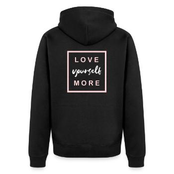 Love yourself more - Veste à capuche bio Premium Unisexe - noir - Dos - Nico (187cm)