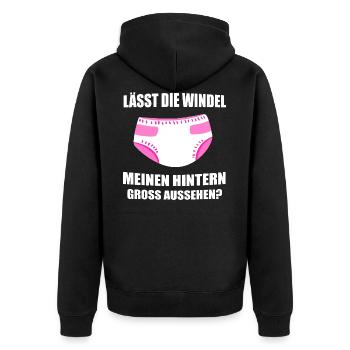 ABDL Mädchen Windel Diaper Geschenk - Unisex Premium Bio Zip Hoodie - Schwarz - Hinten - Nico (187cm)