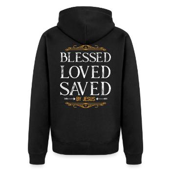 blessings bible love - Unisex Premium Organic Zip Hoodie - black - Back - Nico (187cm)