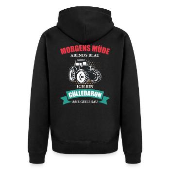 Landwirt Güllebaron Feld Bauer Trecker Traktor - Unisex Premium Bio Zip Hoodie - Schwarz - Hinten - Nico (187cm)