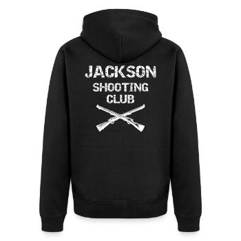 Jackson shooting club TLOU - Unisex Premium Bio Zip Hoodie - Schwarz - Hinten - Nico (187cm)