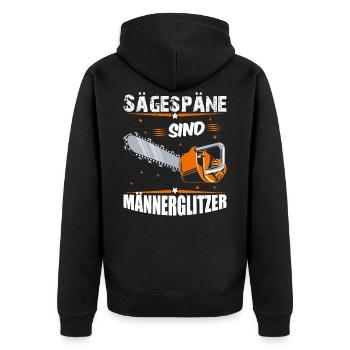 Sägespäne sind Männerglitzer Kettensäge Motorsäge - Unisex Premium Bio Zip Hoodie - Schwarz - Hinten - Nico (187cm)