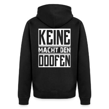 Keine Macht den doofen Liebe Frieden Freiheit - Unisex Premium Bio Zip Hoodie - Schwarz - Hinten - Nico (187cm)