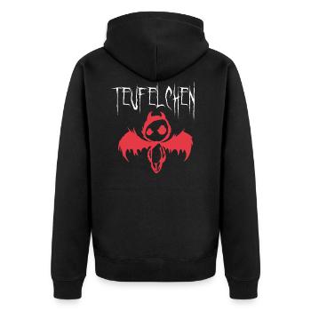 Teufelchen Böse Frech Teufelsweib Teufelskerl - Unisex Premium Bio Zip Hoodie - Schwarz - Hinten - Nico (187cm)
