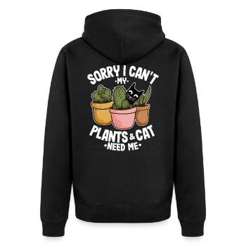 Sorry I Can't My Plants and Cat Need Me Gardening - Unisex Premium Organic Zip Hoodie - black - Back - Nico (187cm)