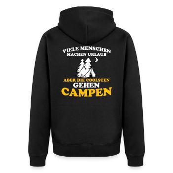 Camping - Unisex Premium Bio Zip Hoodie - Schwarz - Hinten - Nico (187cm)