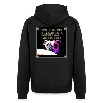 Bulldog Snack - Unisex Premium Bio Zip Hoodie - Schwarz - Hinten - Nico (187cm)