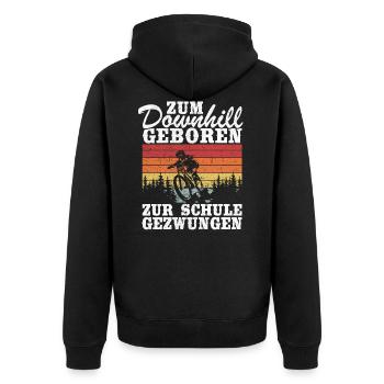 Downhill Kinder Spruch Schule Mountainbiker MTB - Unisex Premium Bio Zip Hoodie - Schwarz - Hinten - Nico (187cm)