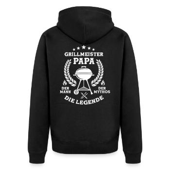 Grillmeister Papa | Grillen Grillfan BBQ Barbecue - Unisex Premium Bio Zip Hoodie - Schwarz - Hinten - Nico (187cm)