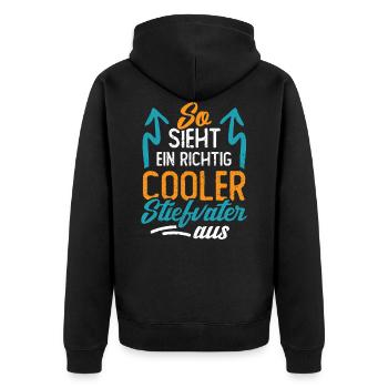 So sieht ein richtig cooler Stiefvater aus - Unisex Premium Bio Zip Hoodie - Schwarz - Hinten - Nico (187cm)