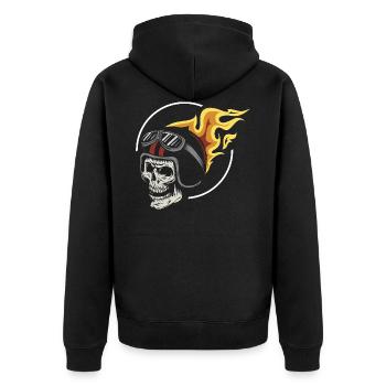 Rocker - Ghost - Fire - Skull - Biker - Unisex Premium Organic Zip Hoodie - black - Back - Nico (187cm)