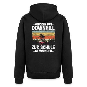 Downhill Kinder Spruch Schule MTB Mountainbike - Unisex Premium Bio Zip Hoodie - Schwarz - Hinten - Nico (187cm)