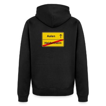 Aalen anti Heidenheim Ortsschild - Unisex Premium Bio Zip Hoodie - Schwarz - Hinten - Nico (187cm)