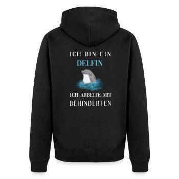 Ich Bin Ein Delfin ich arbeite mit Behinderten - Unisex Premium Bio Zip Hoodie - Schwarz - Hinten - Nico (187cm)