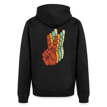Frieden Liebe Freiheit Peace Hand Finger Zeichen - Unisex Premium Bio Zip Hoodie - Schwarz - Hinten - Nico (187cm)